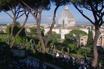 Pope Francis concludes the rosary marathon in the Vatican Gardens, May 31, 2021.